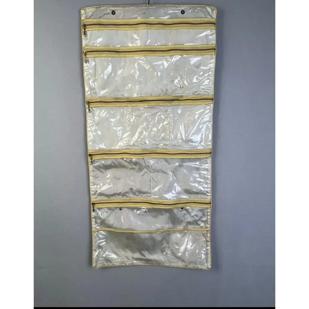 VIntage Travel Jewely Case Storage Floral Fold Up Hanger Top Zippered Pockets